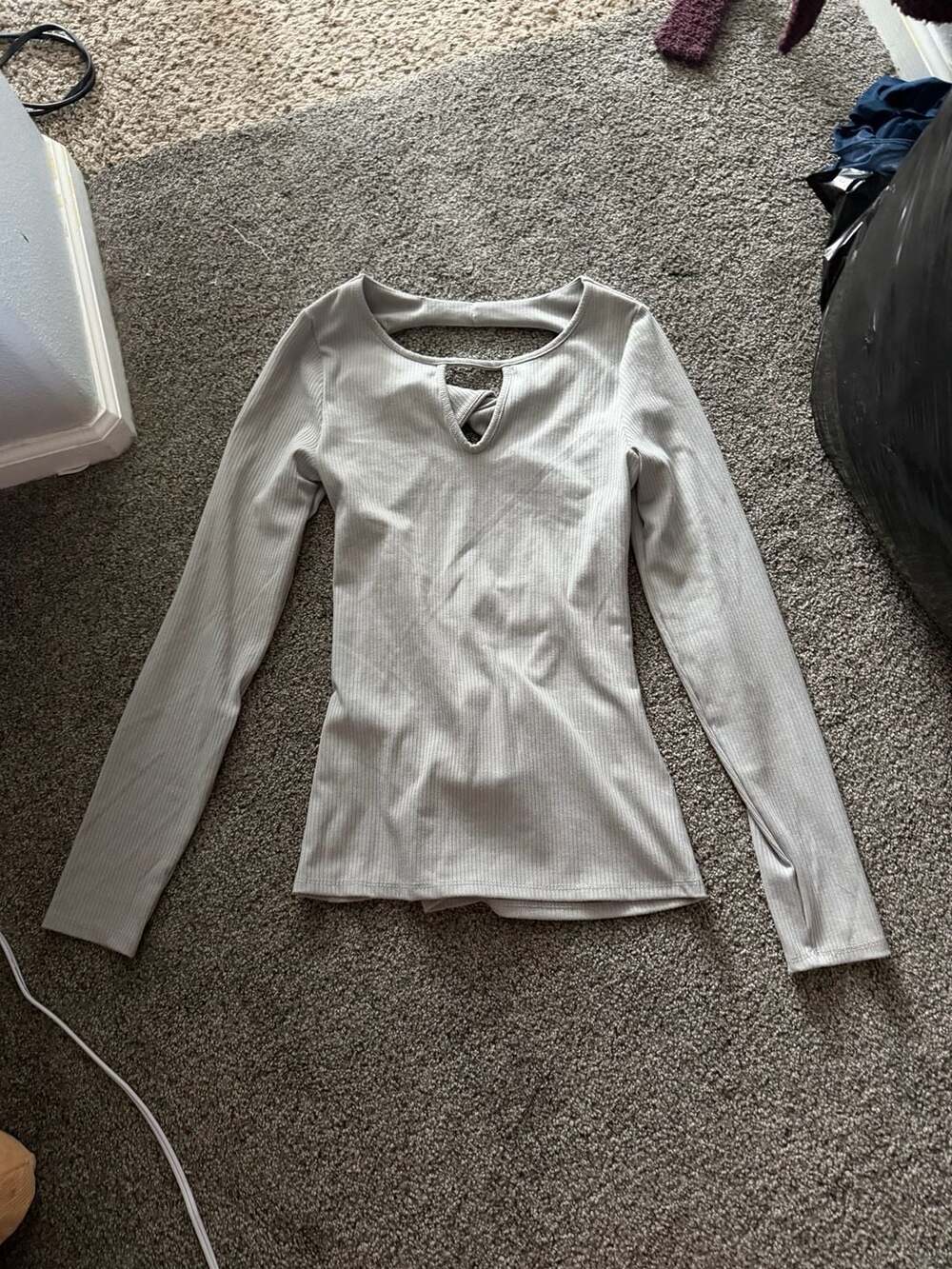 Buckle Long Sleeve Ribbed Notch Neck Top